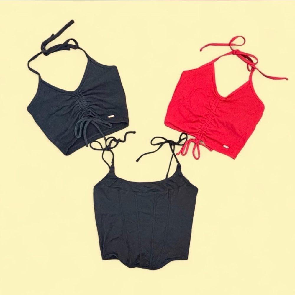 Hollister & Gilly Hicks Bundle (3) | Ruched Halter & Corset Crop Tops S